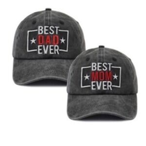 Best Mom‎ Ever Best Dad Ever Matching Baseball Cap Set Washed Black Cotton 2pc